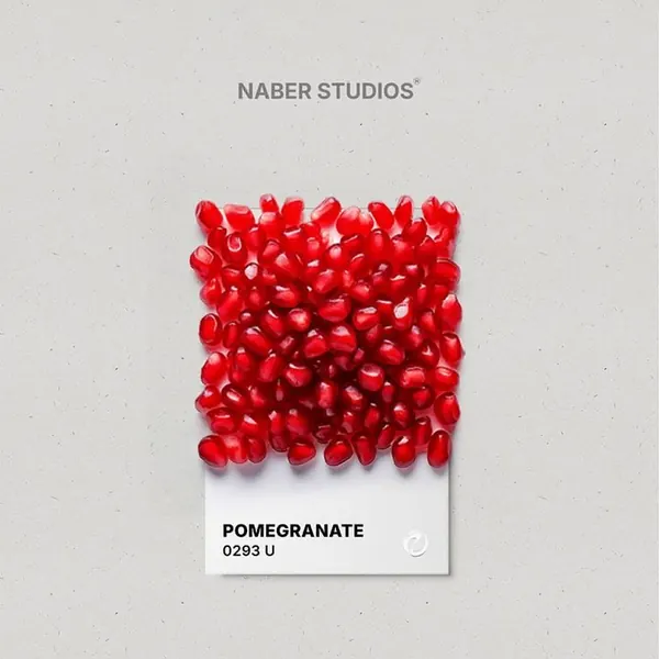 Pomegranate seeds as a colour swatch.
